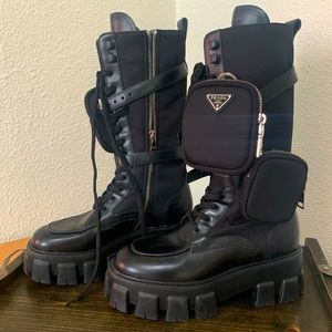 Prada Black Combat Boots with Pouch